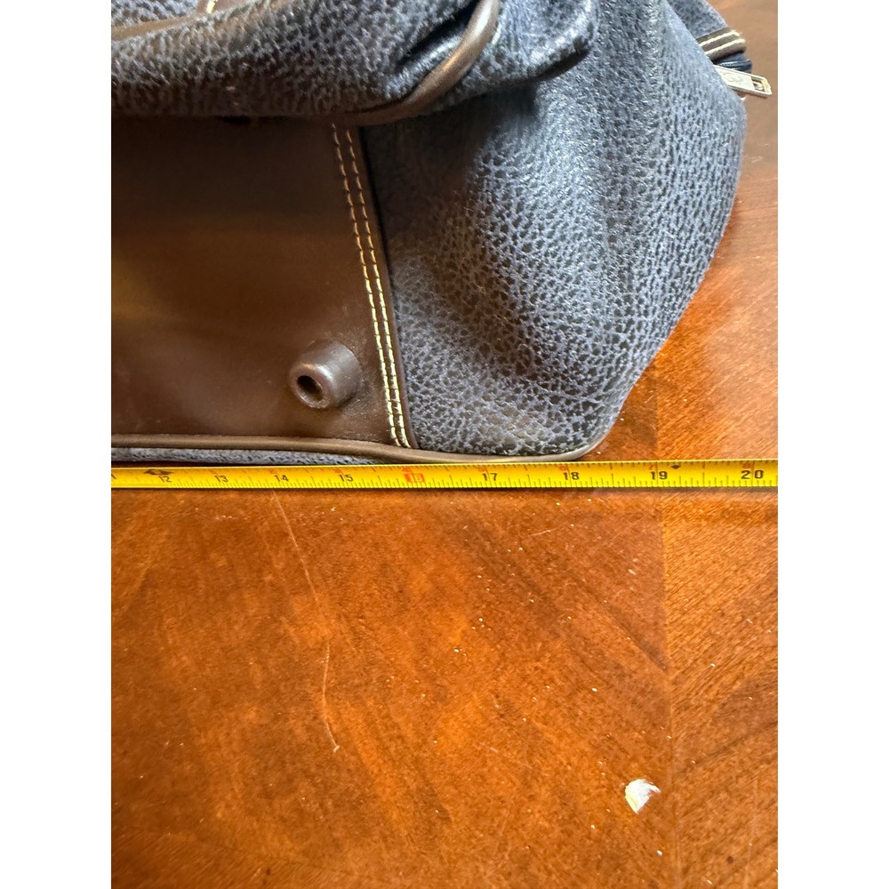 Vtg Oscar de la Renta Carry-On Bag Navy Pebble Suede 90s Weekender‎ Duffel Brown - Picture 7 of 12